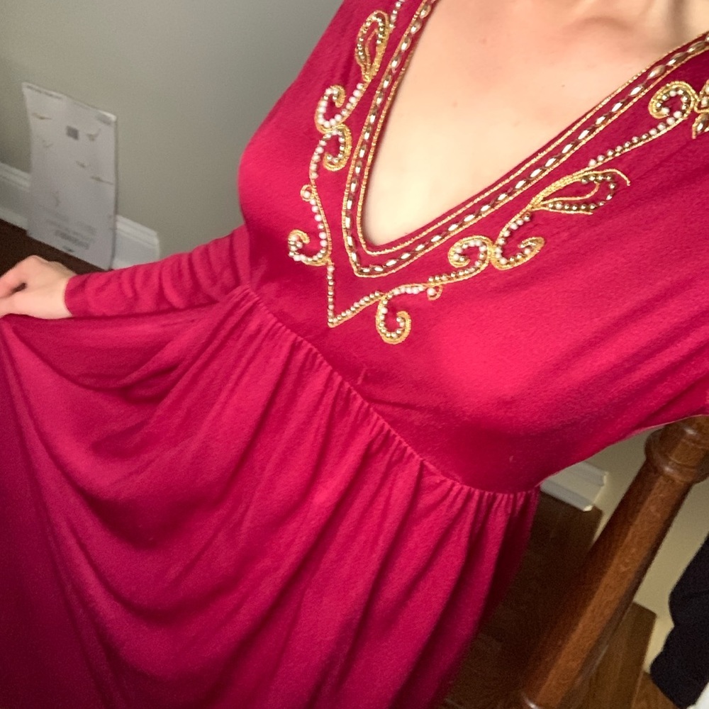 Vintage burgundy empire waist maxi dress